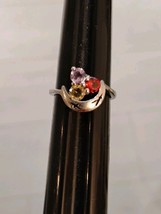 925 Sterling Silver Three Stone Crescent Moon Ring Sz 6 Free Shipping - $460.52 MXN