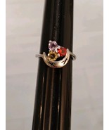 925 Sterling Silver Three Stone Crescent Moon Ring Sz 6 Free Shipping - $24.99