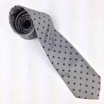 Lord &amp; Taylor Men&#39;s 100% Silk Made in Italy Gray w/Red Diamonds Tie 55&quot;x... - £10.22 GBP