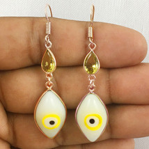 925 Sterling Silver Shiv Eye &amp; Citrine Gold / Rose Gold Plated Earrings Gift - £27.80 GBP+