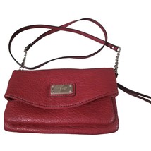 Nine West Deep Red Vegan Leather Crossbody Purse Handbag Flap Chain Strap - £13.02 GBP