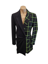 OFF WHITE Black Flock Collage Blazer Dress with Green Velvet Edged Squar... - $649.99