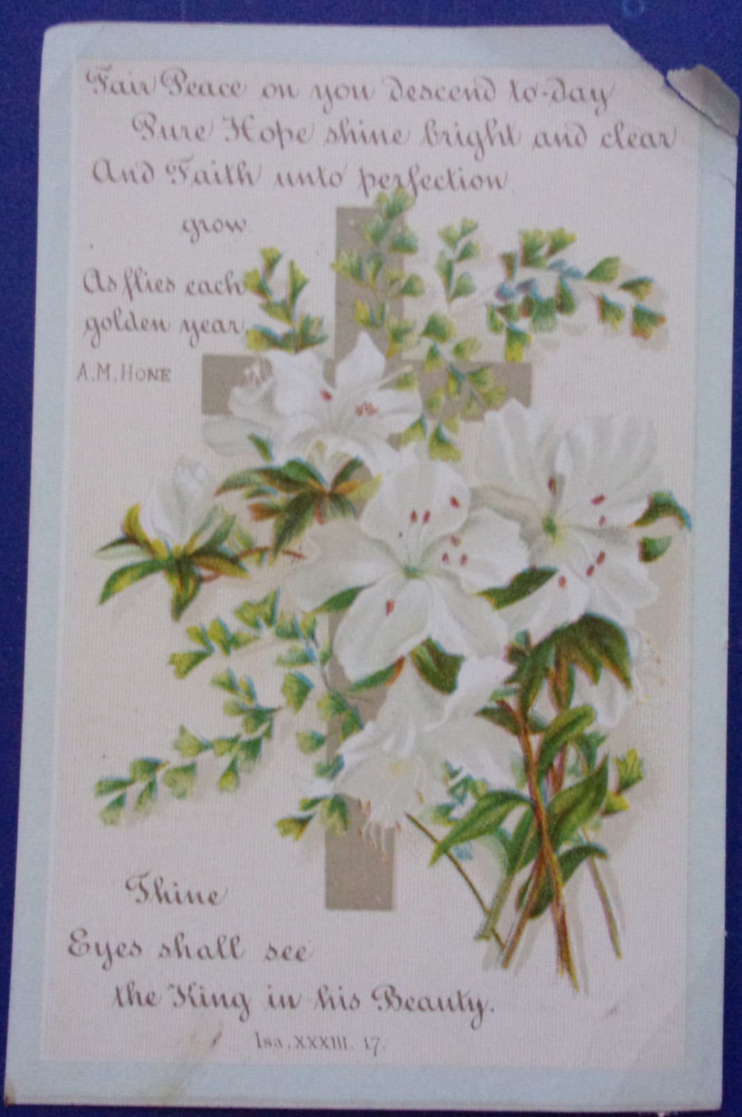 Vintage Victorian Religious Card With Lilies  - $1.99
