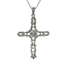 Stunning Victorian Style Cross of Faith Marcasite Sterling Silver Necklace - £23.01 GBP
