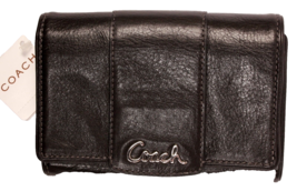 Coach Leather Compact Clutch Wallet Black With Silver Pink Lining NEW Wi... - $83.20