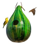 GREEN PSYCHEDELIC STRIPED BIRDHOUSE - Amish Hand Mottled Gourd Bird Hous... - $1,012.15 MXN