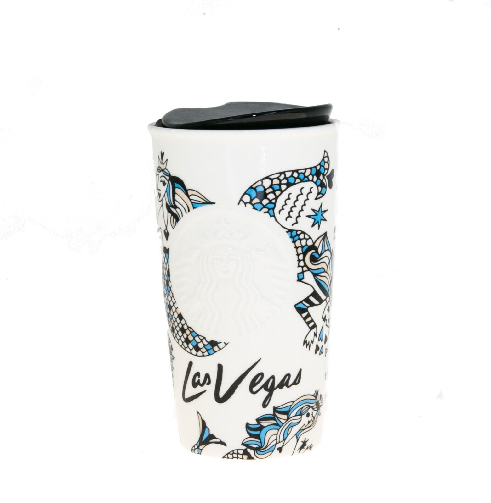 Starbucks Las Vegas Siren Cards Print Ceramic Traveler Tumbler Coffee Mug 12oz - £110.79 GBP