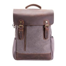 Men Vintage Leather Canvas Backpacks Bag School Rucksack for Travel - £66.95 GBP