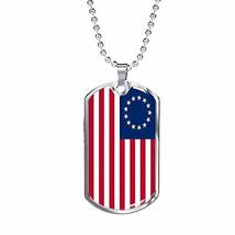 Express Your Love Gifts God Bless America Betsy Ross Retro Flag Necklace Stainle - £35.57 GBP