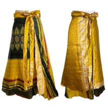 Reversible Wrap Skirt Double Layer One Size Bohemian Hearts Gold Black - $24.75