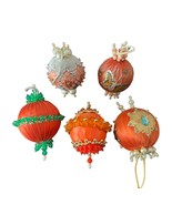 Vintage Satin Christmas Ornaments Set Of 5 Beaded Retro Holiday Decor Or... - £29.75 GBP