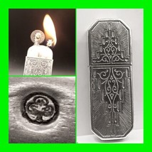 Antique Ornate Art-Deco Silver Plated Petrol Lighter w/ Hallmark Stamp - Working - £154.30 GBP