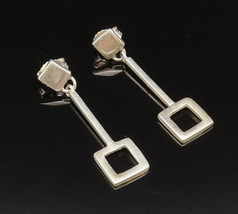 925 Sterling Silver - Vintage Open Square Ends Linear Drop Earrings - EG... - £29.75 GBP