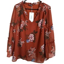 NEW Bloomchic Blouse Size 14/16 Extra Large XL Brown Floral Polyester Ru... - £12.08 GBP