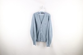 Vtg 60s Streetwear Mens Large Blank Knit Kurt Cobain Cardigan Sweater Blue USA - £70.30 GBP