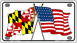 Maryland Crossed US Flag Novelty Mini Metal License Plate Tag - £11.25 GBP