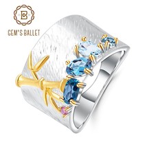 GEM'S BALLET Natural Creative Blue Topaz Gemstone Ring 925 Sterling Silver Handm - $56.24