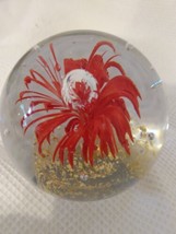 Vintage Flower Paperweight with Bubble Inclusions 10.5&quot; Glass Clear Red  - £18.74 GBP