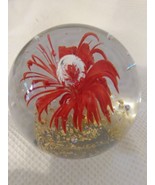 Vintage Flower Paperweight with Bubble Inclusions 10.5&quot; Glass Clear Red  - £18.38 GBP