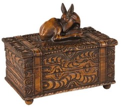 Lidded Box Sleeping Fawn Deer Rustic Intricate Carved Hand-Cast Resin OK... - $199.00