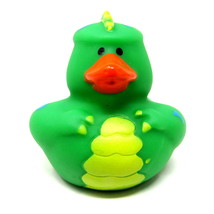 Green Dinosaur Rubber Duck Yellow Spine 2&quot; Prehistoric Ducky Squirter Ba... - $8.50