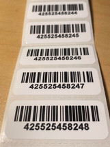 [QTY 100] WHITE SERIAL NUMBER BAR CODE LABELS STICKERS-DURABLE-WATERPROOF - £6.97 GBP