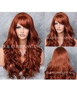 Brownish Copper Red Long Bouncy Layered Curly Full Wig Off Center Partin... - $123.02 CAD