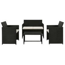 Sofa Set Black PE rattan, powder-coated steel, polyester Medium - $3,799.24 MXN