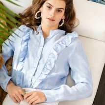 The Shirt by Rochelle Berens Ruffle Striped Shirt Size Small - $37.62