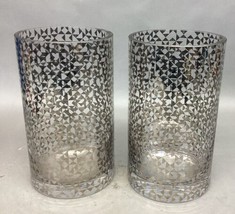 Set Of 2 Dwell Studio Silver Metallic Glass Vases - 10”Hx5.5”D - Made In... - $29.69