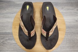 Volatile Shoe Womens 9 Brown Sandal Wedge Chevron Textile Flip Flop Casual - £19.76 GBP