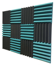 2x12x12 TEAL and BLACK Acoustic Wedge Soundproofing Studio Foam Tiles 12 PK - £30.47 GBP