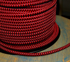 Black &amp; Red Cloth Covered 3-Wire Round Pulley Cord, Vintage Pendant Lights, Fans - £1.32 GBP