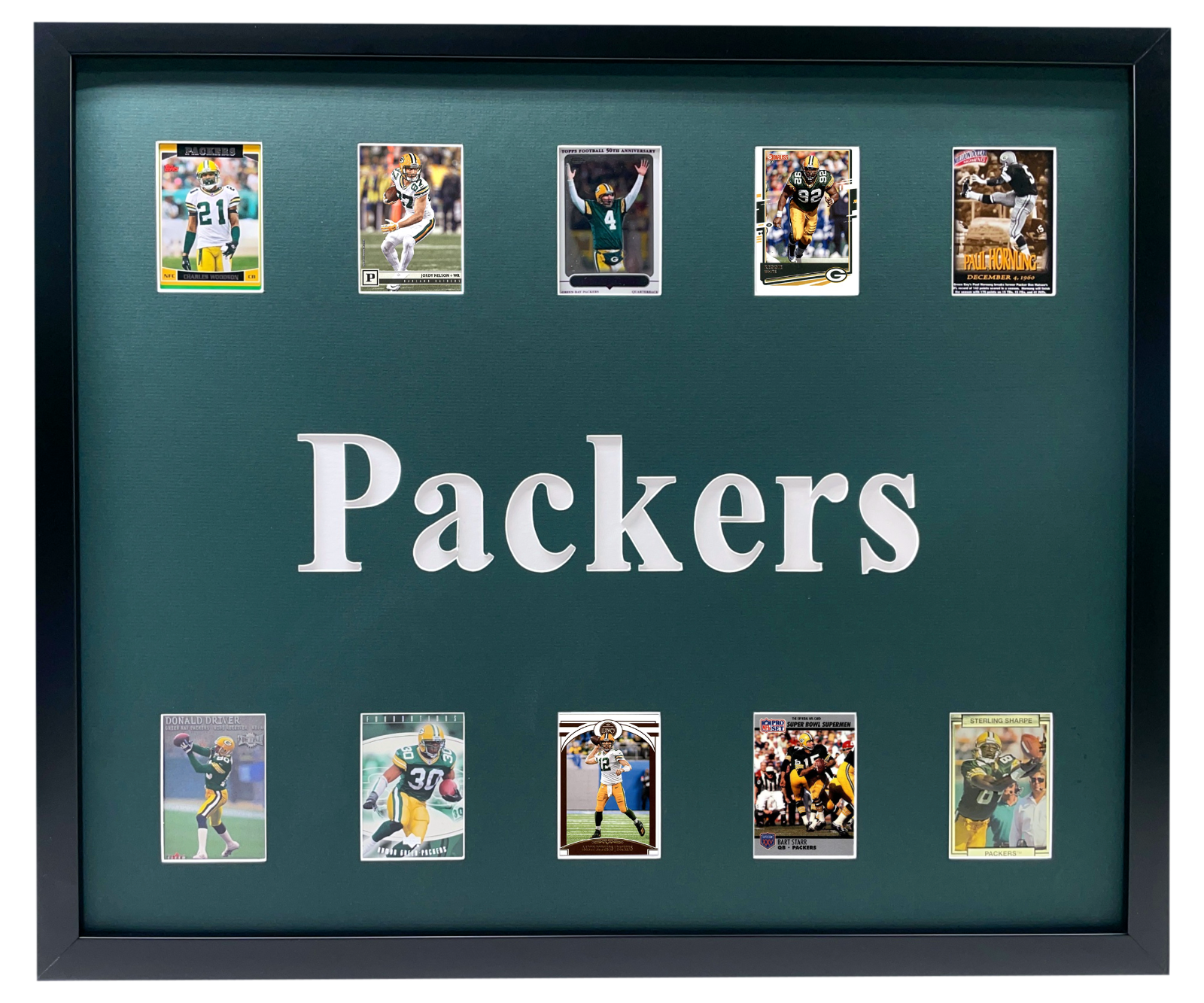 Primary image for Green Bay Packers Framed 10 Football Card Collage Lot Starr Rodgers Favre White