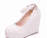 Ing shoes multicolour lace pearl high heels sweet bride dress shoes beading wedges thumb155 crop