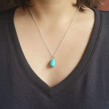 Vintage Silver Dainty Turquoise Teardrop Necklace - £35.75 GBP