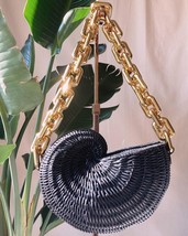 Fashion Thick Chains Rattan Conch Women Shoulder Bags Design Wicker Woven Handba - £71.79 GBP