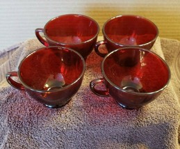 4 Ruby Red Glass Punch Tea Coffee Cups - £9.49 GBP