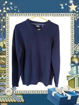 Izod Cardigan Sweater L V Neck Pullover Cotton Dark Blue - £9.48 GBP