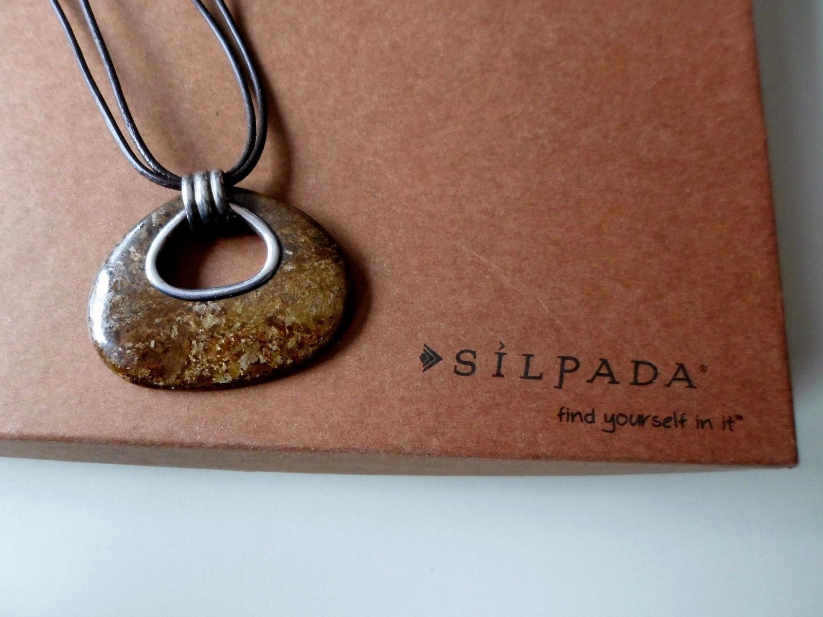 SILPADA Bronze Age Bronzite Pendant Leather Necklace N2014 RETIRED - $32.59