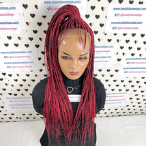Red Braided Wig 13x4 Lace Frontal Small Box Braids Lace Front Wig 22 Inches - £146.71 GBP