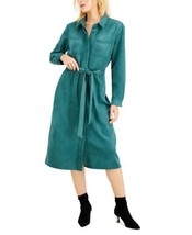 MSRP $130 Alfani Belted Shirt Dress Faux-Suede Green Size Medium - $59.40