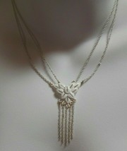 Vintage Crown Trifari Pendant Necklace White Enamel Double Chain Dangling Chains - £35.04 GBP