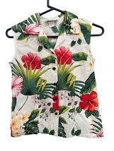 Made in Hawaii Aloha hibiscus floral sleeveless button down Top XS - £27.10 GBP