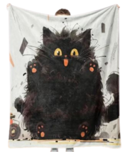 Cute Cat Kitty Flannel Blanket Soft Plush Throw Black White Bedroom Warm Nap - £27.05 GBP