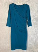 Soft Surroundings Wear Anywhere Midi Dress Teal Missy Sz S Faux Wrap 3/4... - £19.89 GBP