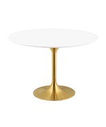 47&quot; White Round Lacquered Wood Top Tulip Pedestal Dining Table Gold Meta... - $999.89