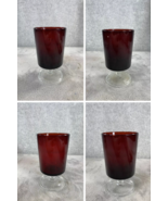 Set Of 4 Vintage Luminarc Arcoroc France Ruby Red Glasses Clear Stem 5” ... - $19.98