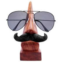 Handmade Wooden Nose Shaped Spectacle Specs Eyeglass Holder Stand With Moustache - £19.77 GBP