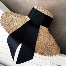 Women Clical Wheat Straw Hat Summer Cap 18cm Large   Hat Elegant Floppy Ribbon B - £151.52 GBP
